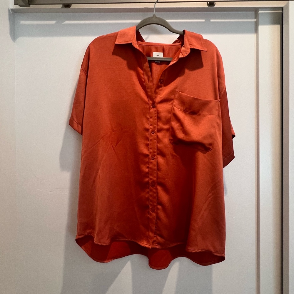 A new day orange satin oversized camp shirt